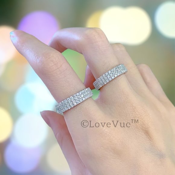 1.5mm Diamond Three Row Brilliant Cut Full Eternity Wedding Ring Band - Picture 7 of 16